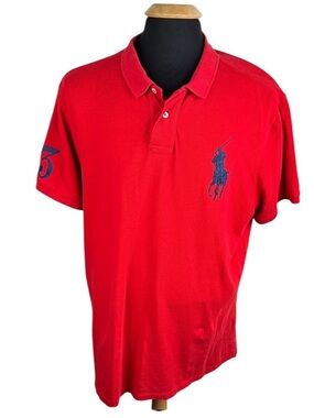Polo Ralph Lauren Men's Red Large Embriodered Large Horse Polo Shirt Size XXL